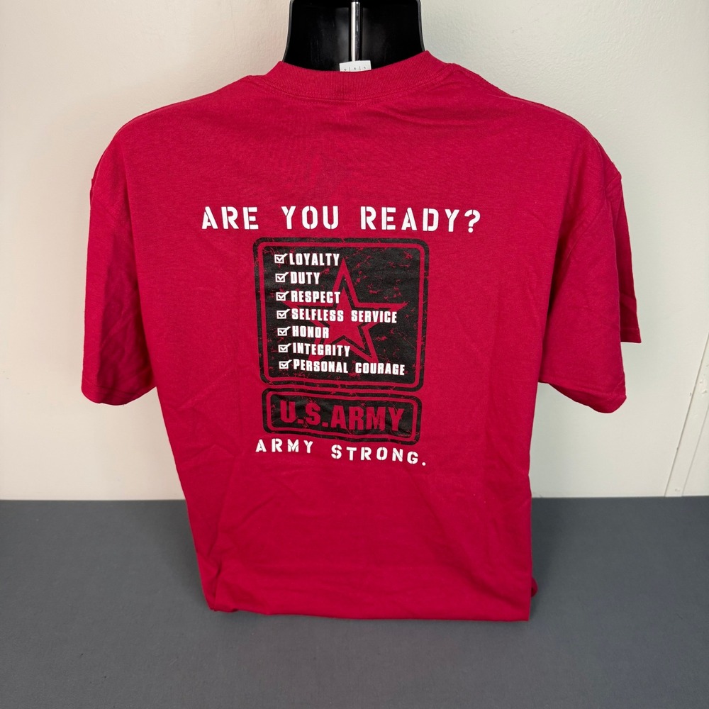 Gildan T-Shirt Mens Large Troy Trojans Army ROTC Army Strong Graphic Red Tee - Picture 5 of 5